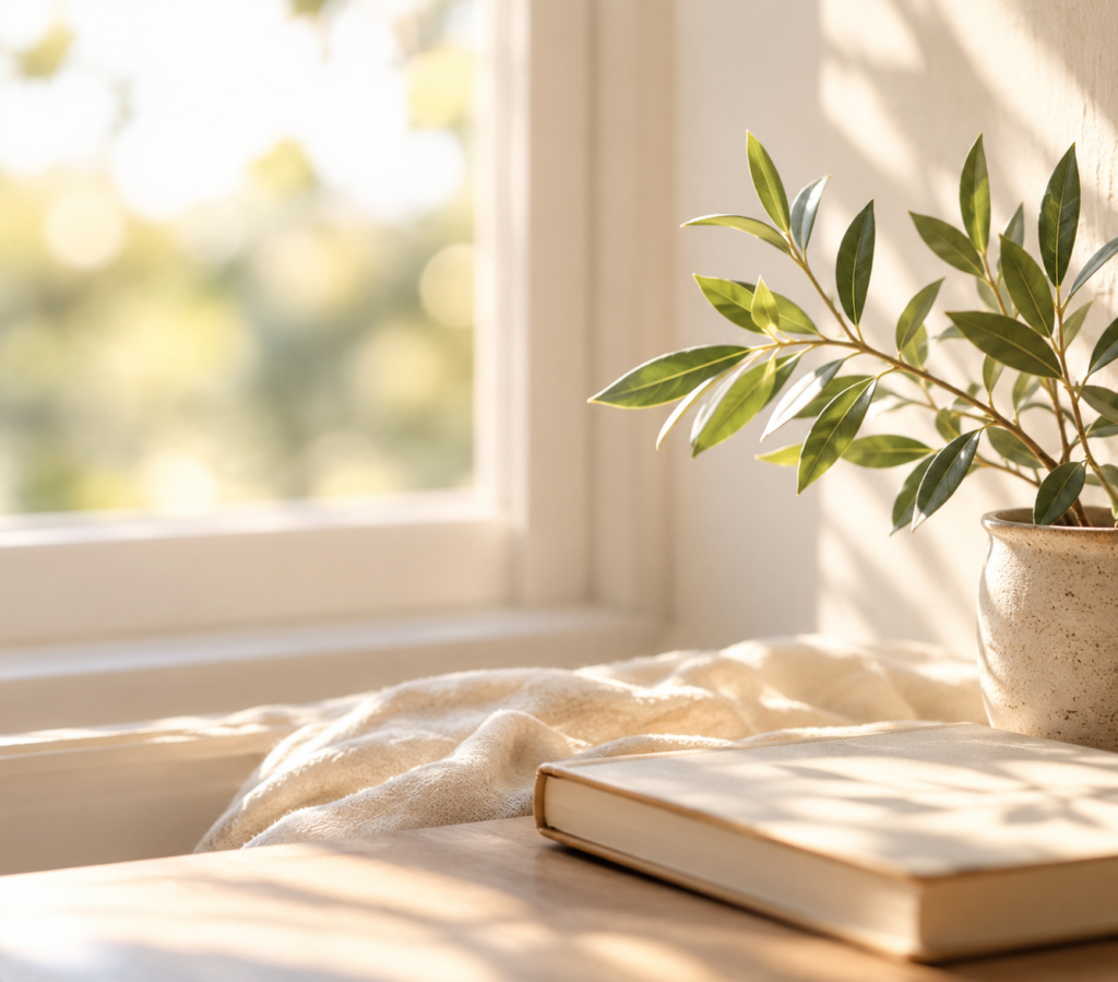 Sunlit plant by a window